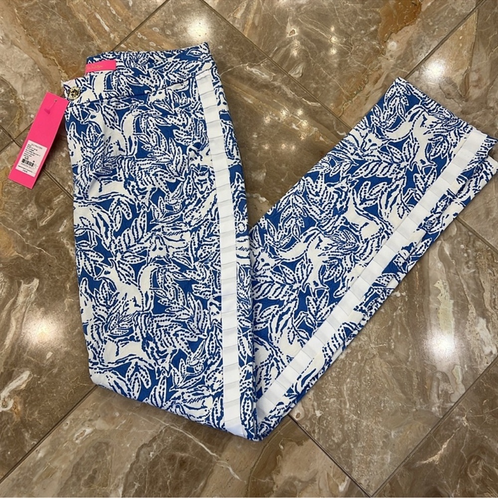 NWT Lilly Pulitzer Kelly Skinny Ankle Pant in Coastal Blue, Fancy Feet, Size 00